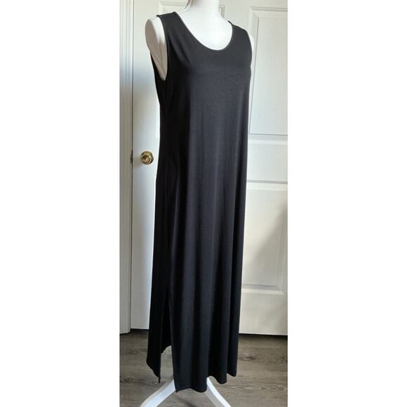 Eileen Fisher Small Black Stretch Jersey Knit Round Neck Dress Small - Picture 1 of 8